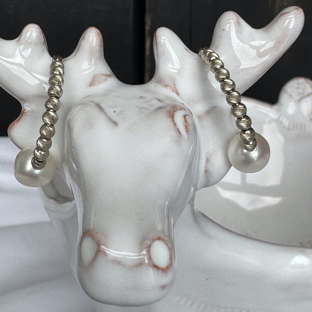 Beaded & Pearl Hoop Earrings SS - Picture 2 of 6